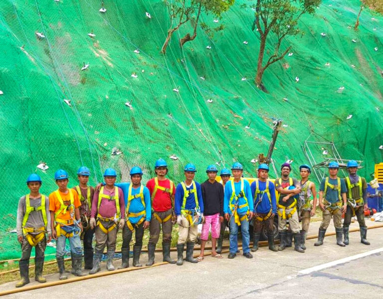 Construction of Road Slope Protection using Rockfall Netting - Abra